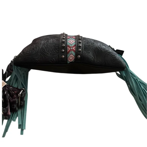 Black Crossbody with Fringe and Stud Detail Western - Picture 8 of 9